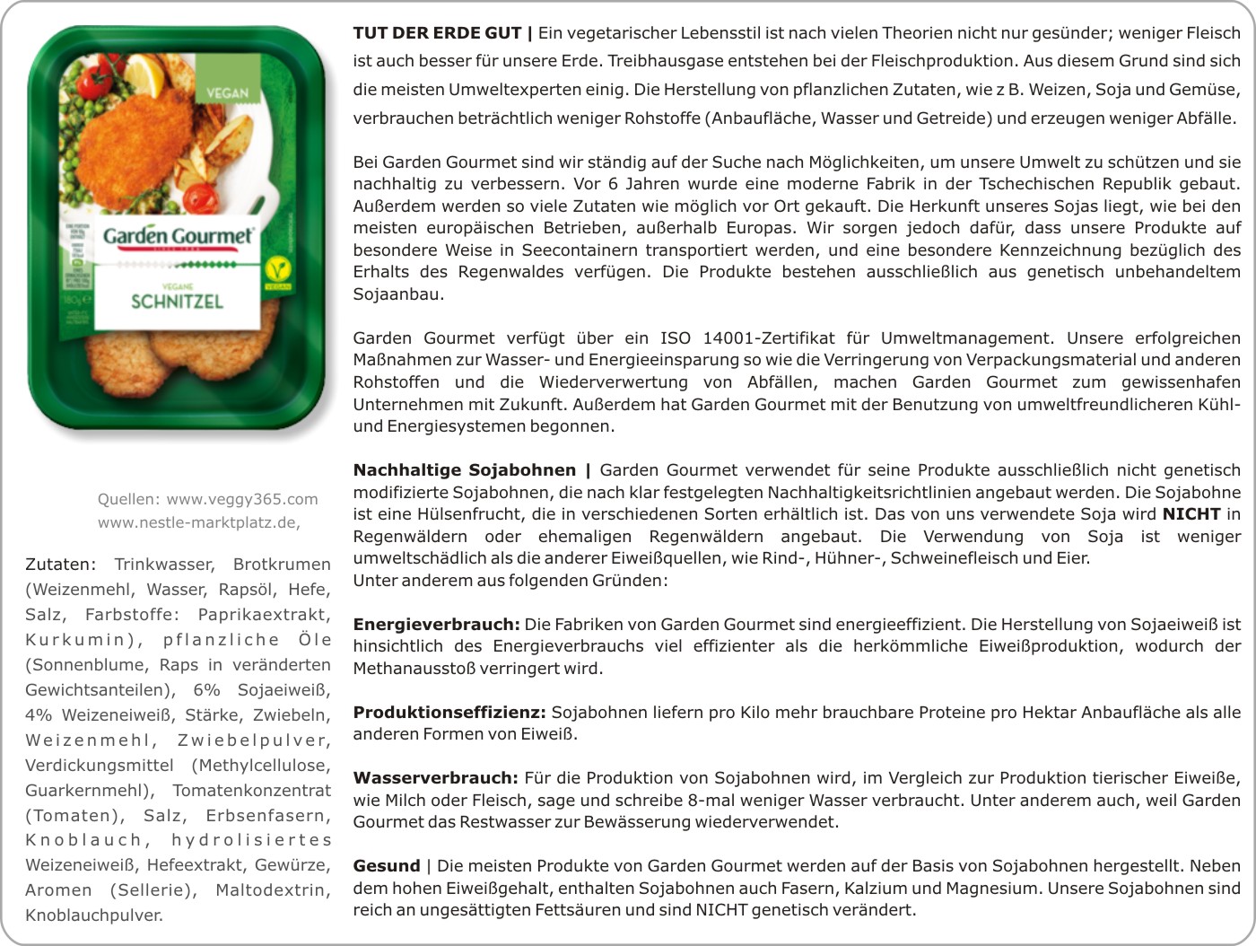 GARDEN GOURMET Vegan Schnitzel Nestle vergleich Soja Verpackung Plastik Regenwald