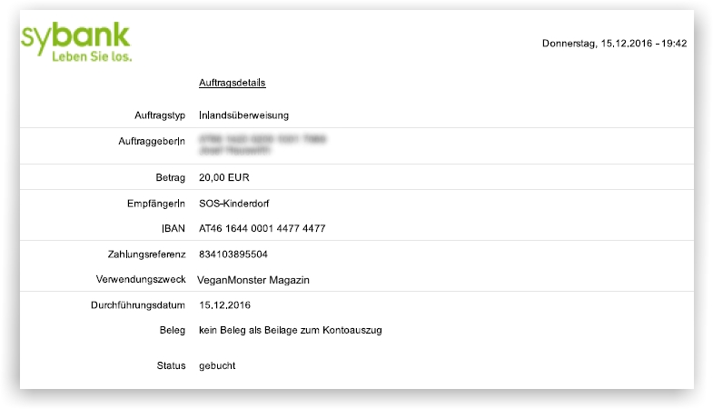 SOS Kinderdorf Spende VEgan Geld